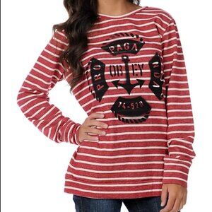 Obey S Lifesaver Red Striped Crew Neck Sweatshirt